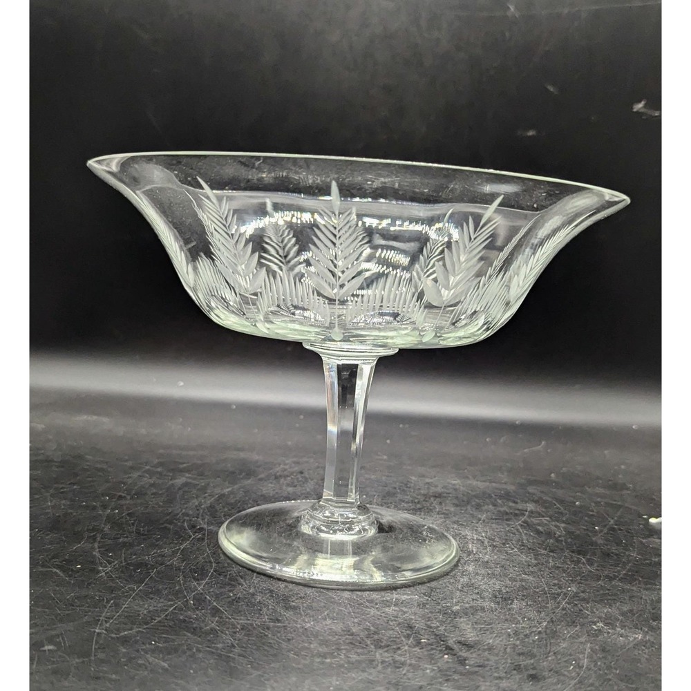 Vintage Stuart Crystal Woodchester Pattern Compote Candy Dish Etched Fern 8.75"